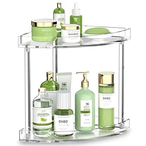 NPPLUS 2 Tier Acrylic Bathroom Counter Organizer, Clear Bathroom Countertop Corner Organizer, 2-Tier Corner Storage Shelf Vanity Trays, Home Storage Holder for Makeup Cosmetics Perfume Organizer