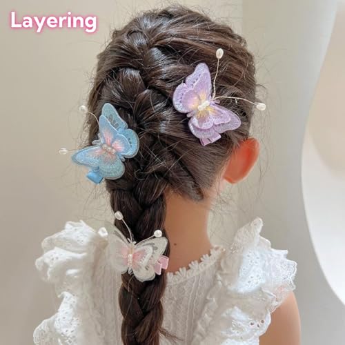 HONPOLO Butterfly Hair Clips for Girls - Adorable 3D Butterfly Hair Accessories, for Little Princesses, 6-Pack with 2 Pink, 2 Blue, and 2 Purple Clips, Cute Hair Pins for Hairstyles, Fun Hair Decor