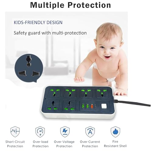 INFLUX 6-Outlet 3M Extension Cord with USB Ports and C-type, Surge Protector & Multi-Plug Adapter, Power Extension Cable, USB Hub with Smart and Socket - Perfect for Gaming with 13A Fused Plug