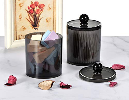 SheeChung 4 Pack Plastic Acrylic Bathroom Vanity Countertop Canister Jars with Storage Lid, Apothecary Jars Qtip Holder Makeup Organizer for Cotton Balls,Swabs,Pads,Bath Salt(Black, 10&12oz)