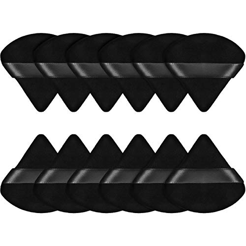 Maitys 12 Pieces Triangle Powder Puff Face Cosmetic Makeup Puff for Loose Powder Soft Body Washable Reusable Foundation Sponge Mineral Powder Wet Dry Makeup Tool(Black,Small)