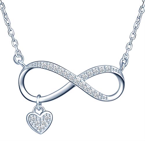 INFINIONLY Women's / Girls' Necklace Pendant 925 Sterling Silver Necklace Infinity Symbol Necklace Inlaid Mini Heart Adjustable Chain