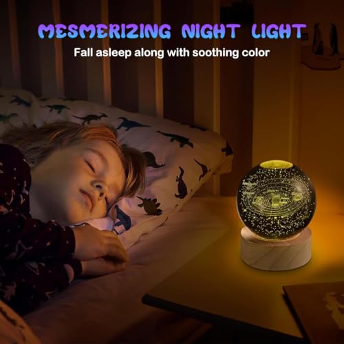 HASTHIP® 3D Night Light for Kids With 7 Colors Changing LED Base, Crystal Galaxy Star Space Light for Bedroom, Home Decor and Birthday Gifts (Solar System)