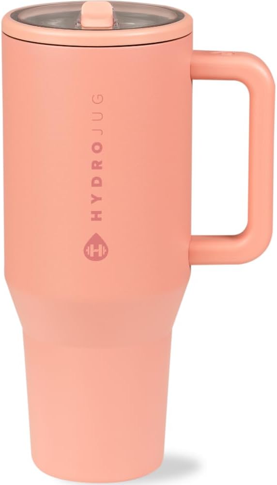 HydroJug Traveler - Modern 40 oz Tumbler with Handle & Simple Flip Straw - Car Cup Holder Friendly, Leak Resistant Water Bottle-Reusable Insulated Stainless Steel & Rubber Base - Gifts for Women & Men