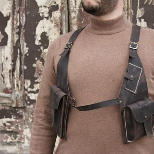 HLGQ Men Retro Strap Hidden Underarm Shoulder Bag, Adjustable PU Leather Double Shoulder Armpit Bag Anti-theft Wallet Outdoors Mobile Phone Holster Bag,Light brown