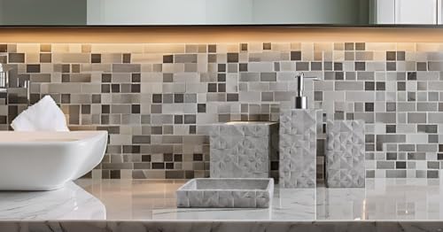 Hymmah Bathroom Accessories Set,Toothbrush Holder,Farmhouse Bathroom Decor,4 Pcs Resin Gift Set Apartment Necessities, Contain Toothbrush Cup,Soap Dispenser,Soap Dish,Tumbler