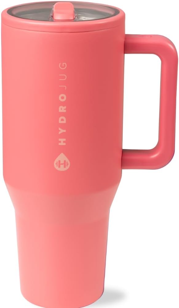 HydroJug Traveler - Modern 40 oz Tumbler with Handle & Simple Flip Straw - Car Cup Holder Friendly, Leak Resistant Water Bottle-Reusable Insulated Stainless Steel & Rubber Base - Gifts for Women & Men