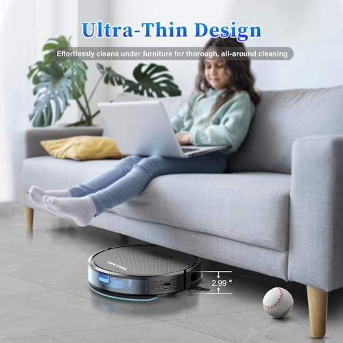 SINCHER Robot Vacuum Cleaner with Mop Function, 6300Pa Strong Suction Power Vacuum Cleaner Robot, 120 Min Runtime & Self-Charging, WiFi, 2-in-1, Ideal for Pet Hair, Carpet