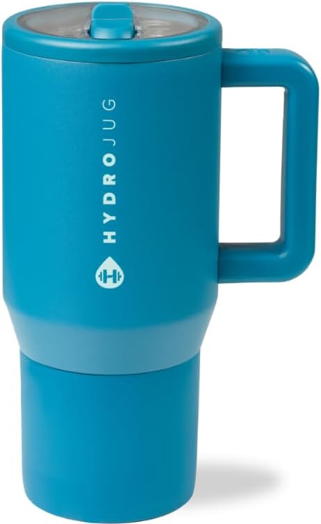 HydroJug Traveler - Modern 40 oz Tumbler with Handle & Simple Flip Straw - Car Cup Holder Friendly, Leak Resistant Water Bottle-Reusable Insulated Stainless Steel & Rubber Base - Gifts for Women & Men
