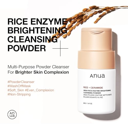 ANUA Rice Enzyme Brightening Cleansing Powder, Rice Mask, Ceramide, Gentle Face Wash for Brightening, Radiant Skin, Facial Cleanser for Dry Skin, Korean Skincare, Fragrance Free, 40g/1.41fl.oz.