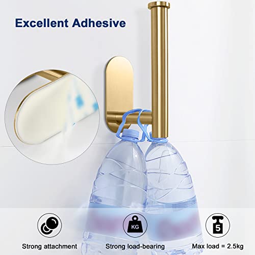 NearMoon Toilet Paper Holder Self Adhesive, Premium Thicken SUS304 Stainless Steel Rustproof Adhesive Toilet Roll Holder no Drilling for Bathroom, Kitchen, Washroom (1 Pack, Brushed Gold)