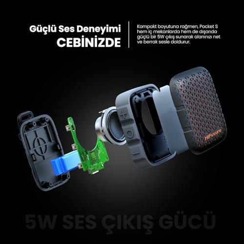 HiFuture Pocket S Mini Portable & Wearable Speaker, 8hrs Playtime, Premium Look, Magnetic Clip, IPX7 Waterproof, 77 Garm lightweight, Type-C charging - Black