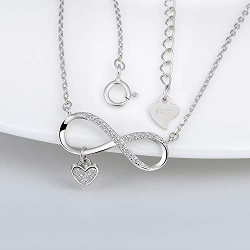 INFINIONLY Women's / Girls' Necklace Pendant 925 Sterling Silver Necklace Infinity Symbol Necklace Inlaid Mini Heart Adjustable Chain