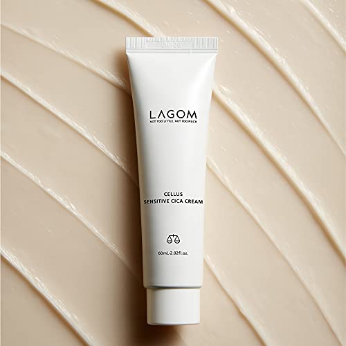 LAGOM Cellus Sensitive Cica Cream Natural Soothing Lotion with Centella Ceramide Green Tea Rich Herbal Nutrition Restoration Dry Irritation Calming Balm All Skin Type Face Blemish 2.02 Fl Oz