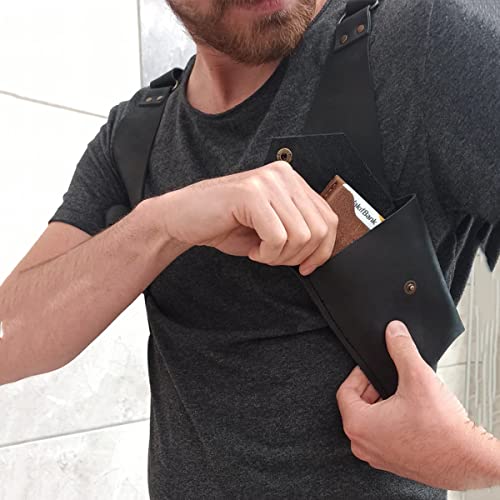Hidden Underarm Shoulder Bag Medieval Retro Men's Underarm Anti-Theft Wallet PU Leather Adjustable Straps Underarm Double Shoulder Bag Outdoor Cell Phone Holster Bag,Black