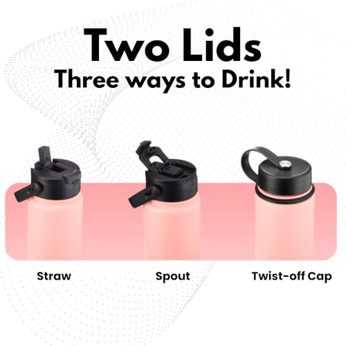 Hssentials 750ml Vacuum Insulated Water Bottle, Double Wall Stainless Steel Thermos Bottle with 2 Lids Included, Straw Lid and Wide Mouth, Hot Cold Water Flask, Sports Bottle (25oz, Baby Pink)