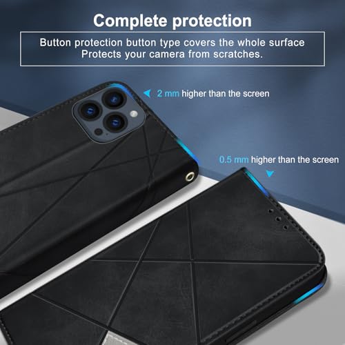 bjnosdv iPhone 13 Pro Case Premium PU Leather Wallet Case 2 Card Holder Shockproof Flip Cover with Kickstand Function Hidden Magnetic Adsorption Flip Wallet Case - Black