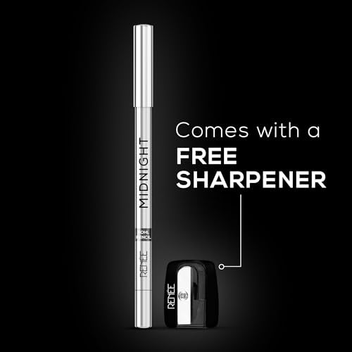 RENEE Midnight Kohl Kajal Pencil - Waterproof, Smudgeproof With Sharpener - 24 Hours Long Stay - Darkest Black - One Swipe Application - Vitamin E, Olive Oil and Castor Oil - 1.5 Gm, Matte Finish