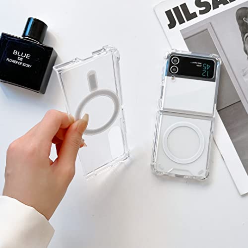 Magnetic Clear Case for Samsung Galaxy Z Fold 4 5g, Compatible with Card Wallet and Wireless Charger, Transparent Shockproof and Drop-Proof Hard PC Phone Cover