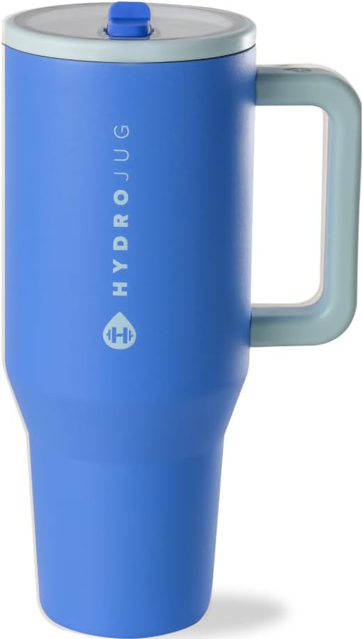 HydroJug Traveler - Modern 40 oz Tumbler with Handle & Simple Flip Straw - Car Cup Holder Friendly, Leak Resistant Water Bottle-Reusable Insulated Stainless Steel & Rubber Base - Gifts for Women & Men