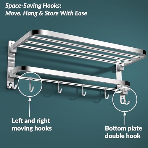 Plantex New Look Stainless Steel 304 Grade Dual Folding Towel Rack for Bathroom/Towel Stand/Hanger/Bathroom Accessories (24 Inch-Chrome)
