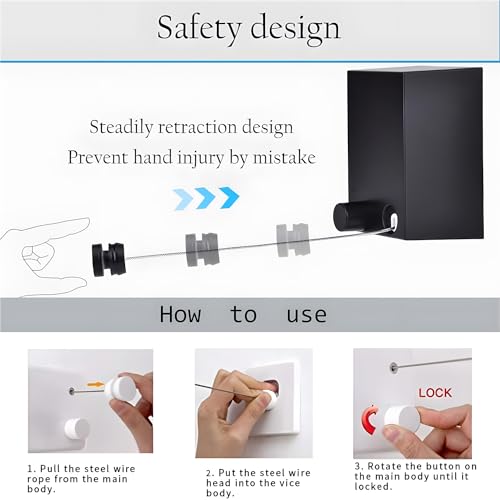 Aputue Retractable Clothesline, Self Adhesive Wall Mounted Telescopic Clothesline for Hanging Clothesline in Hotels, 4.2M Retractable Clothesline Indoor Stainless Steel Adjustable