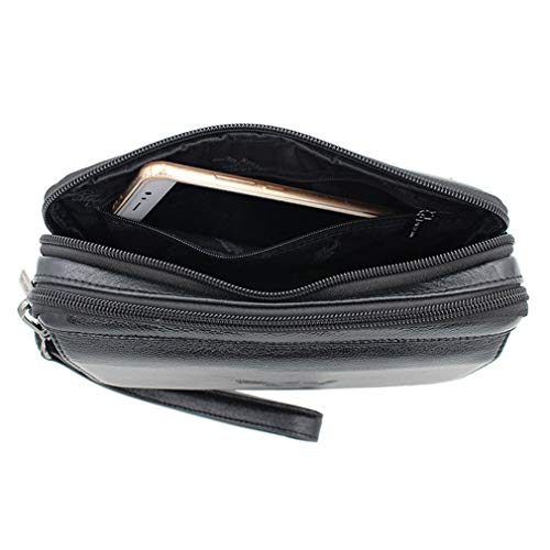 Hebetag Leather Clutch Purse Wallet for Men Organizer Holder Wrist Bag, 07Black, 23cm(W) x 8cm(D) x 14cm(H)(9.05"x3.14"x 5.51");, Classic