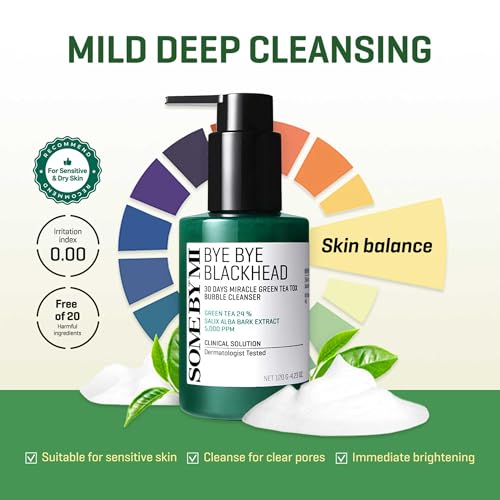 Some By Mi Bye Bye Blackhead 30 Days Miracle Green Tea Tox Bubble Cleanser | 120G | Korean Face Wash For Removing Blackhead | Daily Pore Minimizer For Face Skin Texture