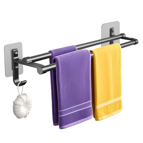 URbazaar Bathroom Towel Bar Holder,Useful Towel Rack Set,Wall Mounted Towel Hanger| Self-adhesive. Strong load-bearing, Sturdy Toilet Bathroom Bath Towel Cleaning Tools Holder (Black, 60 cm/23.6 inch)