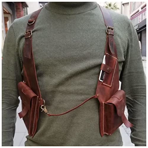 HLGQ Men Retro Strap Hidden Underarm Shoulder Bag, Adjustable PU Leather Double Shoulder Armpit Bag Anti-theft Wallet Outdoors Mobile Phone Holster Bag,Light brown
