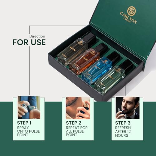 Carlton London Iconic Men Perfume Gift Set | Long-Lasting Woody & Citrusy Fragrances | thoughtful gifts for men | Defy, Rogue, Blaze & Runic EDP (4x20ml) | perfume for men.
