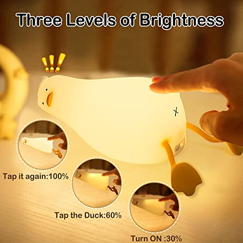 Hinittey Lying Flat Duck Night Light, Cute Light Up Soft Silicone Nursery Duck Lamp with Touch Control & Rechargeable & Timer & Dimmer for Kids, Kawaii Gifts of Birthday Festival for Children Girls