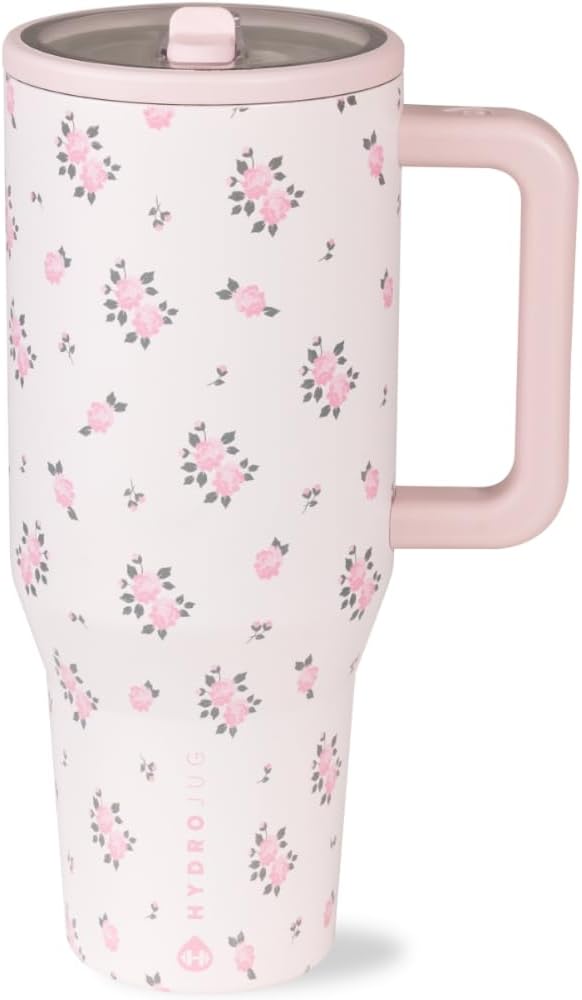 HydroJug Traveler - Modern 40 oz Tumbler with Handle & Simple Flip Straw - Car Cup Holder Friendly, Leak Resistant Water Bottle-Reusable Insulated Stainless Steel & Rubber Base - Gifts for Women & Men