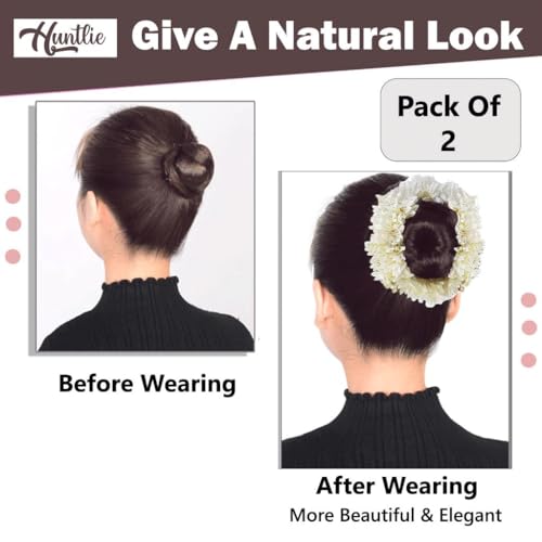 Huntlie 2 Pcs Hair Mogra Scented Rubber band Gajra Hair accessories for Women And Girls, Hair Flower Bun Artificial Gajra Scrunchies