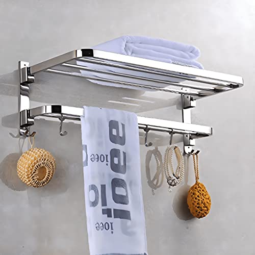 Plantex New Look Stainless Steel 304 Grade Dual Folding Towel Rack for Bathroom/Towel Stand/Hanger/Bathroom Accessories (24 Inch-Chrome)