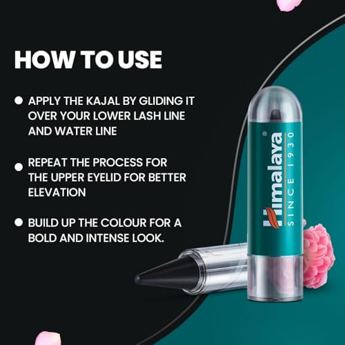 Himalaya Since 1930 Kajal 100% Natural Black Color Is Fortified with Rich Damask Rose and Almond Oil - 2.7g