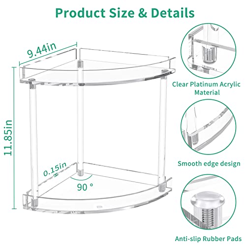 NPPLUS 2 Tier Acrylic Bathroom Counter Organizer, Clear Bathroom Countertop Corner Organizer, 2-Tier Corner Storage Shelf Vanity Trays, Home Storage Holder for Makeup Cosmetics Perfume Organizer