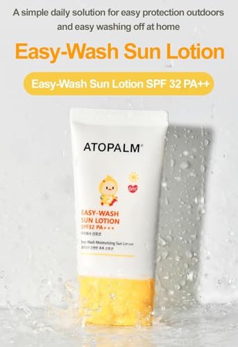 Atoplam Easy-Wash Sun Lotion SPF32 PA+++ 60ml 2.0 fl oz, Non-Sticky Moisturizing Sun Lotion Easy To Wash Off, MLE Korean Mineral Sunscreen
