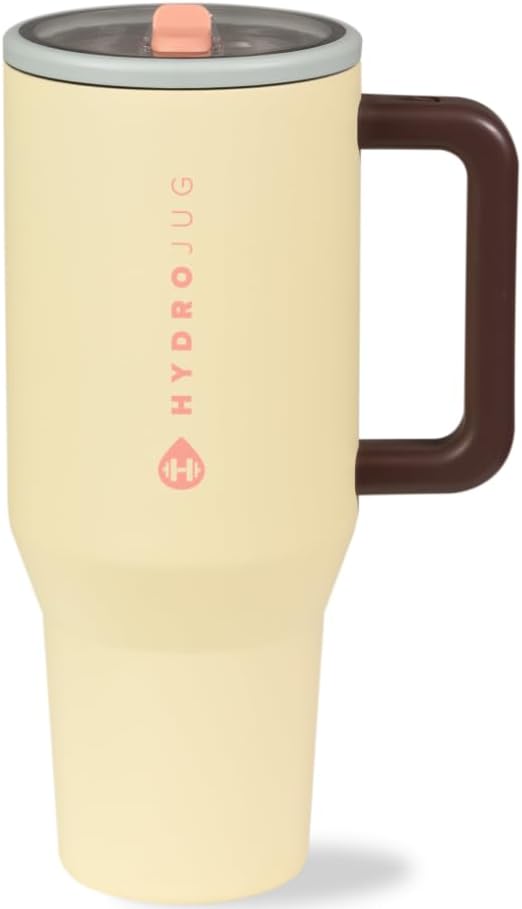 HydroJug Traveler - Modern 40 oz Tumbler with Handle & Simple Flip Straw - Car Cup Holder Friendly, Leak Resistant Water Bottle-Reusable Insulated Stainless Steel & Rubber Base - Gifts for Women & Men