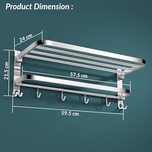 Plantex New Look Stainless Steel 304 Grade Dual Folding Towel Rack for Bathroom/Towel Stand/Hanger/Bathroom Accessories (24 Inch-Chrome)