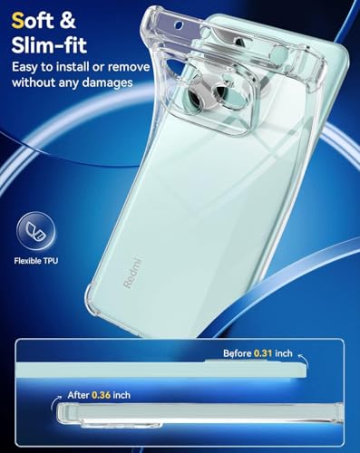 Clear Silicone Case for Xiaomi Redmi Note 14 4G with Shockproof Protective Corners, Soft Thin Transparent Protective Case, Flexible TPU Transparent Mobile Phone Case, Scratch-Resistant Case Cover