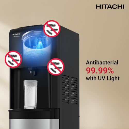 HITACHI UV Sterilization Water Dispenser, Bottom Loading, High-efficiency compressor cooling, Hot&Cold, Ambient Temperature, Floor Standing Water Cooler, Child Safety lock, UV LED-HWDB50000SV