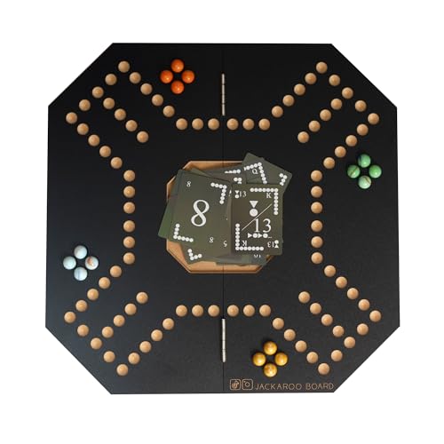 Jackaroo Pro 4 Player Foldable Board Game, 16 Coloured Marbles, Jackaroo Waterproof Cards