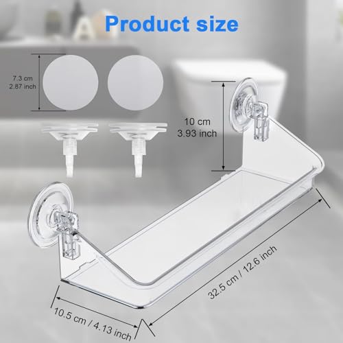 KASTWAVE Shower Caddy Suction Cup, No Drilling Hang Walls, Adhesive Clear Acrylic Shelf, for Bathroom, Pantry, Kitchen, Utility Room (Shower Caddy Suction Cup)