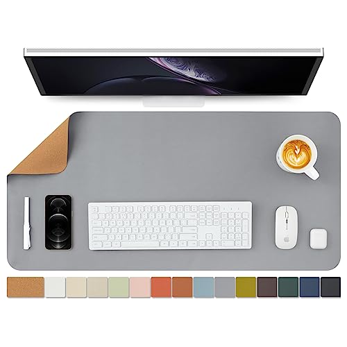 HOMIEAZICOZI Cork Desk Mat - Dual-Sided Desk Pad for Office and Home - Desk Organization and Accessories - Ideal for Large Mouse Pad and Desk Mats on Top of Desks(Gray,36"x 17")