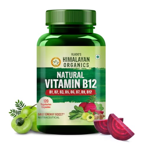 HIMALAYAN ORGANICS Plant Based Vitamin B12 Supplement | B1,B2,B3,B5,B6,B7,B9,Moringa| Boost Energy Level | Glowing Skin For Men & Women - 120 Vegetarian Capsules