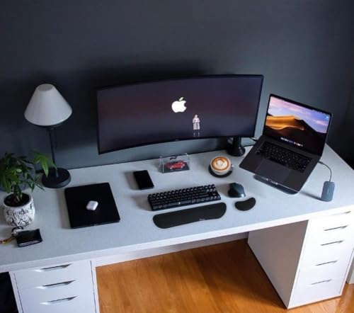 iFine Upgrade Enlarged Smooth Fabric Memory Foam Keyboard & Mouse Wrist Rest Pad Cushion Support for Computer Laptop Mac in Office or Home for Stress-Free Typing (Black with Coaster)