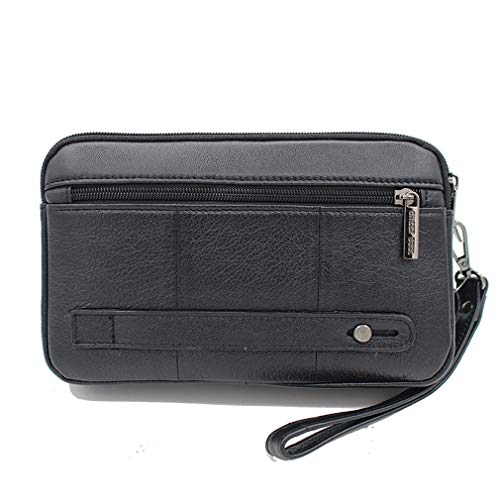 Hebetag Leather Clutch Purse Wallet for Men Organizer Holder Wrist Bag, 07Black, 23cm(W) x 8cm(D) x 14cm(H)(9.05"x3.14"x 5.51");, Classic