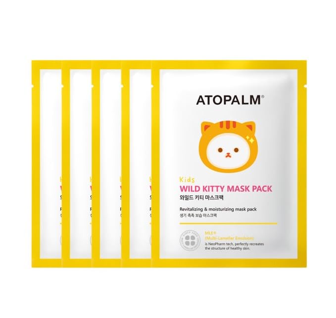 ATOPALM KIDS WILD KITTY MASK PACK 1 BOX (5 Sheets), Revitalizing Moisturizing MLE Mask Pack, Korea