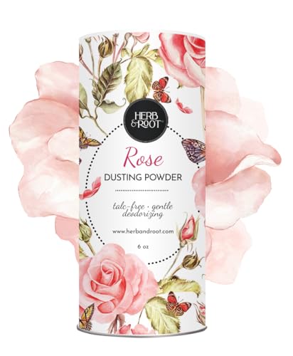 Herb & Root Rose Scented Talc-Free Dusting Powder for Women: Anti-Chafing Body Powder with Arrowroot & Cornstarch, 6 oz